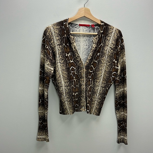 Y2K Snakeskin Cardigan Sweater Red By Cyrus Animal Print Brown Medium Baddie - Picture 1 of 8